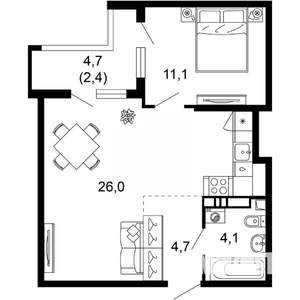 1-к квартира, вторичка, 48м2, 3/17 этаж