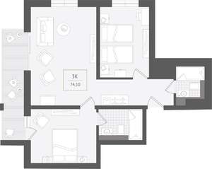 3-к квартира, вторичка, 74м2, 3/10 этаж