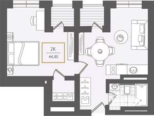 2-к квартира, вторичка, 45м2, 3/10 этаж