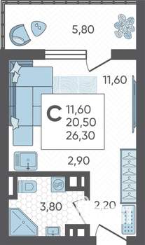 Студия квартира, строящийся дом, 26м2, 3/16 этаж