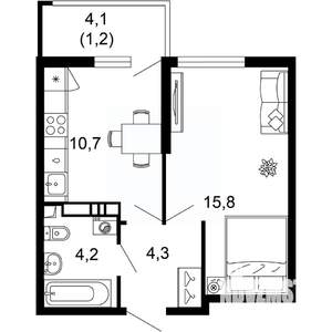 1-к квартира, вторичка, 36м2, 13/17 этаж