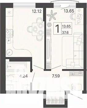 1-к квартира, вторичка, 38м2, 4/20 этаж
