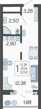 Студия квартира, строящийся дом, 23м2, 4/19 этаж