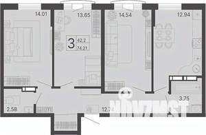 2-к квартира, вторичка, 74м2, 10/20 этаж