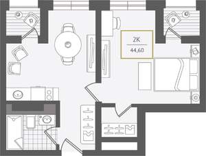 2-к квартира, вторичка, 45м2, 5/10 этаж